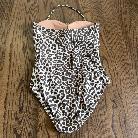 J.Crew Womens Ruched One Piece Swim Suit Gemma Bandeau Leopard Halter Size 12 - Picture 2 of 10